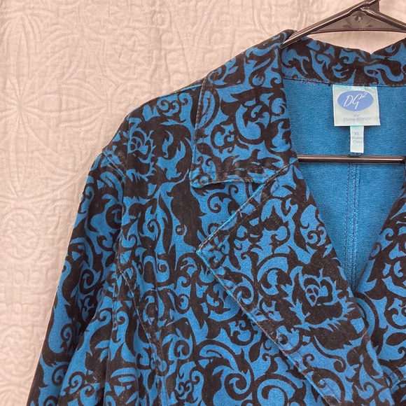 DG2 Diane Gilman Baroque Jacquard Damask Peacoat Trench sz XL Teal Black - Picture 3 of 16